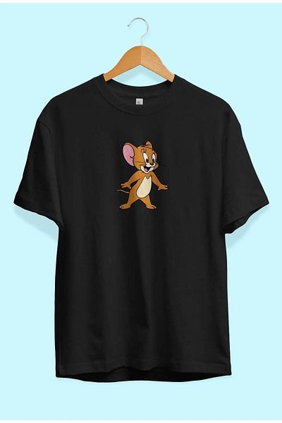Evomind Tricou negru oversize cu imprimeu unisex Tom și Jerry