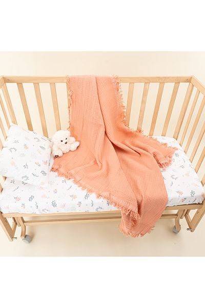 Yunikobaby Baby Duvet Cover Set- Four Layer Muslin Blanket, Pillowcase, Elastic Sheet-Coral-Green Flowers