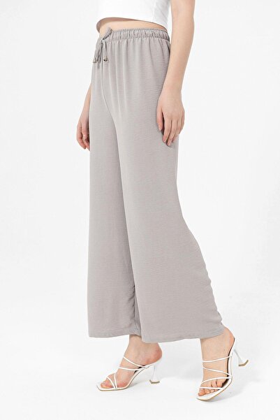 soi fashion Elastic Waist Wide Leg Trousers Gray
