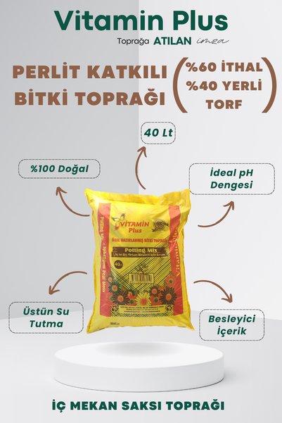 Vitamin Plus Özel Karışım Perlit Katkılı Bitki Toprağı 40 Lt Salon Saksı Bitk...