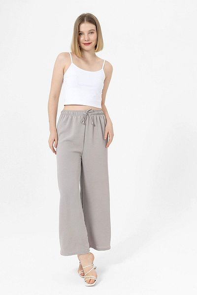 soi fashion Elastic Waist Wide Leg Trousers Gray