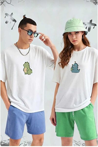 PERISENSE Unisex Femei Bărbați Dinasuar 2 Printed Lover Couple Combinație Tri...