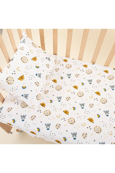Yunikobaby Baby Muslin Duvet Cover Set (Duvet Cover, Pillowcase, Elastic Sheet) - Cream - Zoo