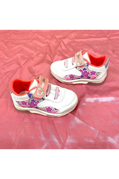 maxmoda Yeni Sezon Ortopedi Tam Kalıp Beyaz Pembe  Bantlı Kız  Bebek Işıklı Spor Ayakkabısı