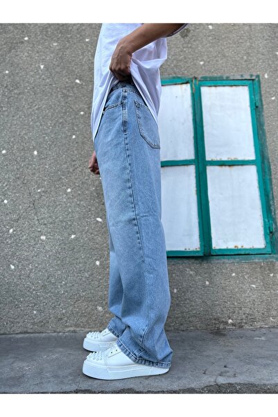 XPUPPET Buz Mavi Taşlamalı Ekstra Bol Baggy Jean