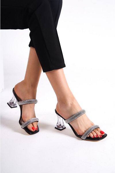 Nubbock Papuci cu toc transparent Black Stone pentru femei NK0498