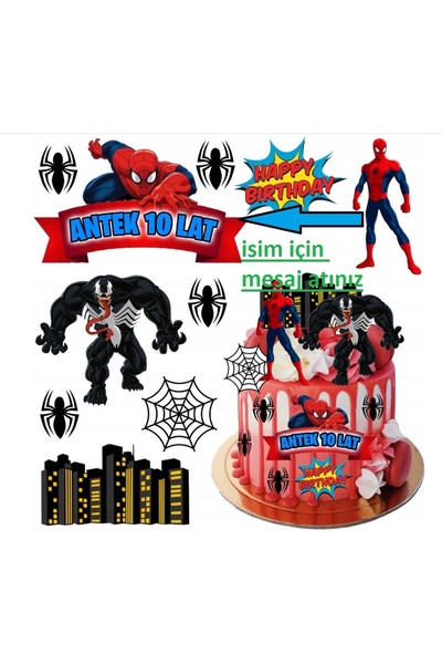 hediyehobihersey Örümcek Adam Şekerli Kağıda Baskı Yenilebilir Kağıt Pasta Ba...