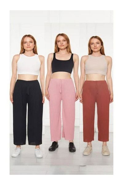 Sashaa Collection Pachet de 3 pantaloni și pantaloni de trening pentru femei, negru - roz - gresie