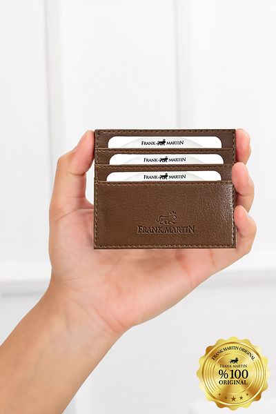 Frank Martin Original Boxed Unisex Slim Leather Thin Model Credit Card & Business Card Holder Card Holder Tan