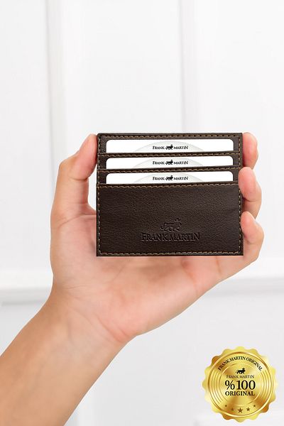 Frank Martin Original Boxed Unisex Slim Leather Thin Model Credit Card & Business Card Holder Card Holder Brown