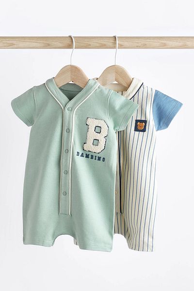 Next Baby 100% Organic Cotton Blue-White Jersey Collar 2-Piece Romper Set ALY00768