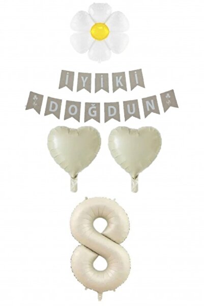 BKMC PARTY Cream Numeral Balloon Daisy Heart Foil Balloon Birthday Set Ornament