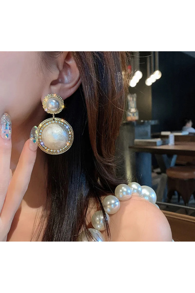 Girift Vintage جولة حجر اللؤلؤ القرط