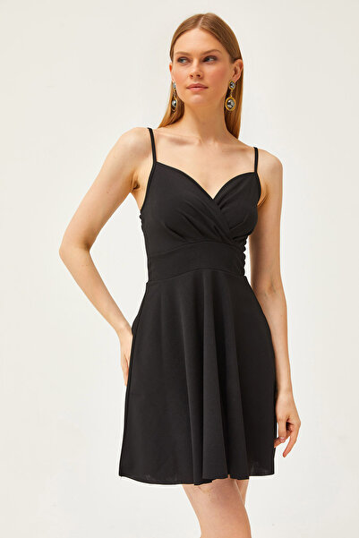 Olalook Γυναικείο φόρεμα με μαύρο λουράκι με διπλό στήθος με φουσκωτό γιακά AEL-00000004