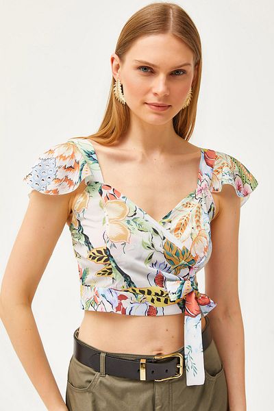 Olalook Women's Jungle Multicolored Mos Crepe Blouse with Side Zipper and Sleeve Detail BLZ-19001463