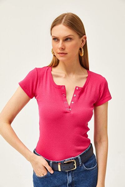 Olalook Γυναικεία σκουρόχρωμη φούξια μπλούζα καμισόλ με κουμπωτά BLZ-19000171