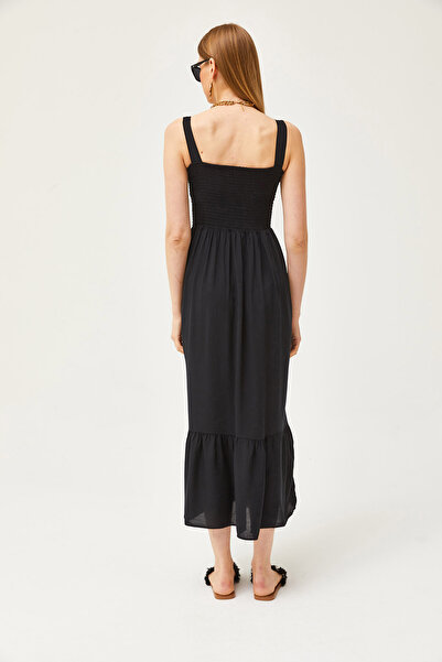 Olalook Dámské midi tkané viskózové šaty s černým páskem ELB-19002102