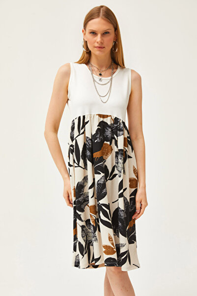 Olalook Γυναικείο εκρού μαύρο φόρεμα με κρύσταλλο μοτίβο πλεκτό ELB-19002107