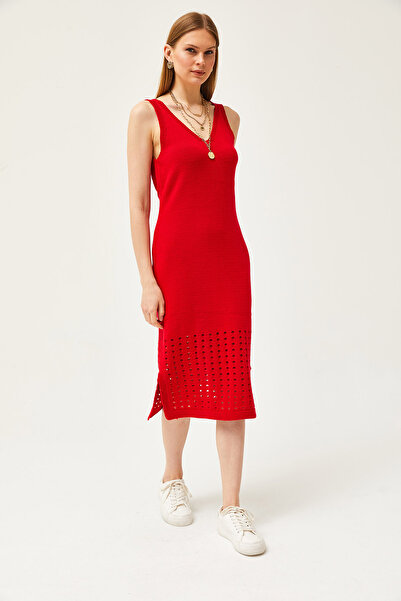 Olalook Női piros felső áttört pulóver alsó áttört ruha kötöttáru készlet TKM-19000246