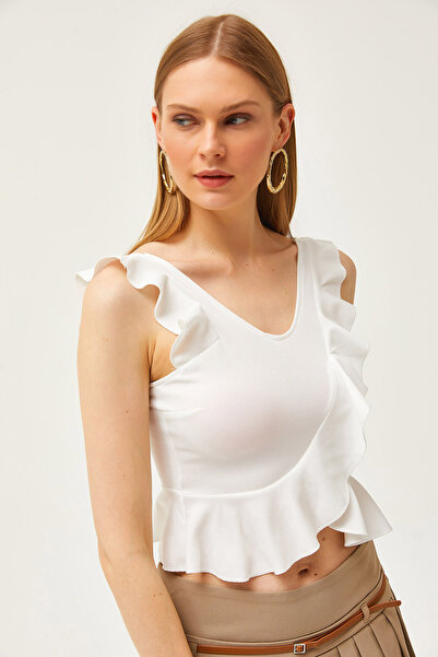 Olalook Γυναικεία πλεκτή μπλούζα εκρού με λαιμόκοψη V BLZ-19002568