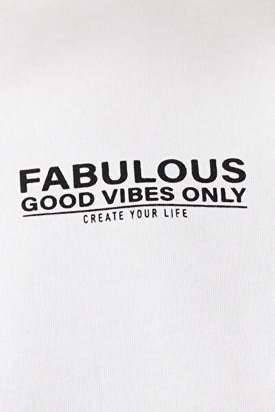 Trendyol Collection T-shirt z dzianiny oversize/szeroki, ecru, z nadrukiem z tyłu i z przodu, w kolorze ecru TWOSS24TS00183