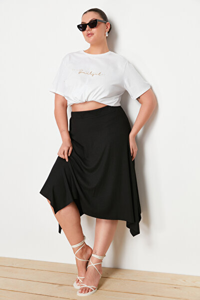 Trendyol Curve Fekete aszimmetrikus kötött nagy méretű szoknya TBBSS22ET0253