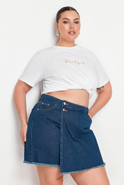 Trendyol Curve Sötétkék magas derekú szegély Bojtos rövidnadrág szoknya TBBSS23AP00008