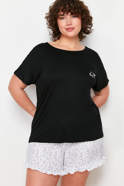 Trendyol Curve Μαύρο εμπριμέ Πλεκτό Σετ Πιτζάμες TBBSS24AI00051