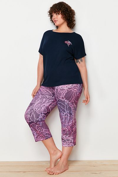 Trendyol Curve Pink Printed Knitted Pajamas Set TBBSS24AI00054