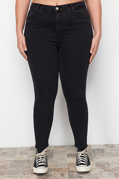 Trendyol Curve Antracitové vysoké strečové džíny skinny větší velikosti TBBAW23JE00003