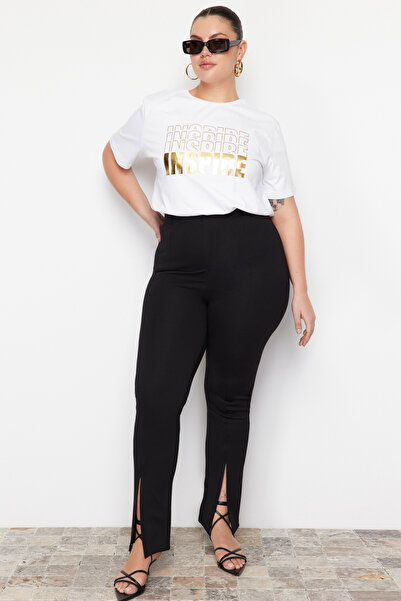 Trendyol Curve Pantaloni negri supradimensionați cu fante cu talie înaltă - TBBSS22PL00014