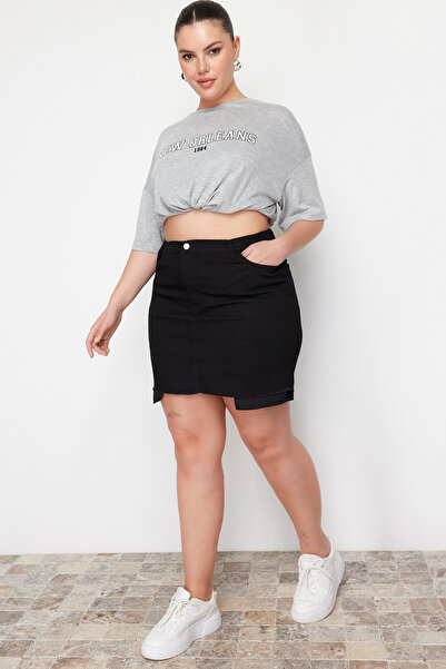 Trendyol Curve Черна чанта с джоб, детайлна дънкова пола TBBAW24AZ00038