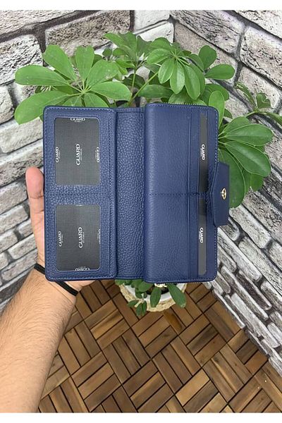 GUARD Matte Navy Blue Zippered and Leather Patch Hand Portfolio - Grd2403xw22286