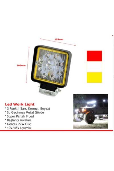 BSK 10-48v Çalışma Lambası (BEYAZ-KIRMIZI-SARI) Çakarlı Fonksiyonlu 9x3w Powe...