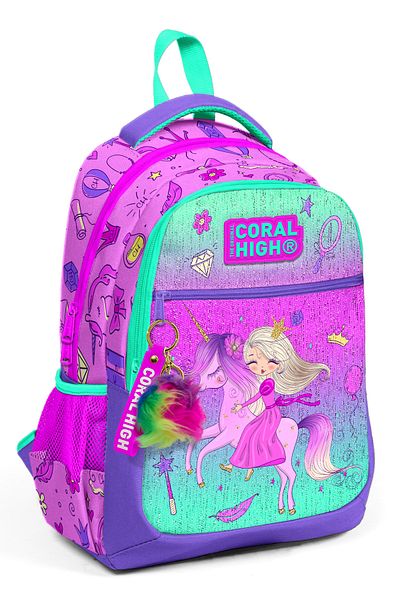 Coral High Rucsac școlar cu trei compartimente pentru copii, roz deschis, violet, unicorn prințesă 23481