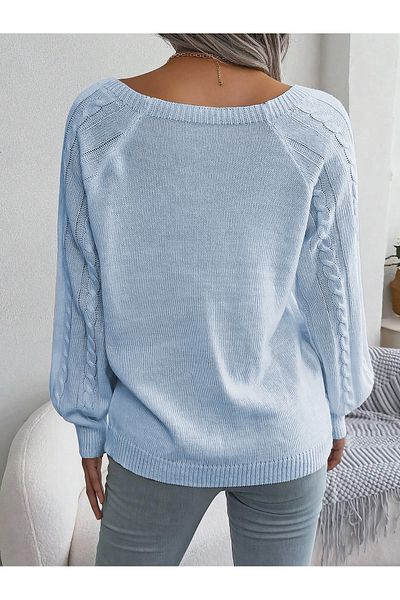 OMKA BUTİK Pulover de damă, cu gât de barcă, tricot de păr, cu model, cu nasturi, detaliat