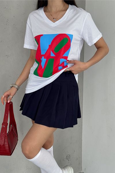 FEMELLE Tricou damă din bumbac alb cu imprimeu Love