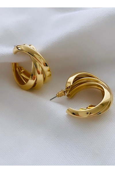 VNS Accessories İthal Üçlü Sarmal Model Küpe (3 cm)