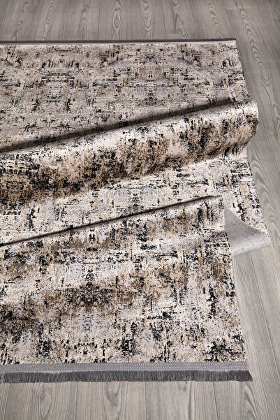 SULTAN HALI Siyah Renkli Parlak Altı Kaymaz Ince Makinede Yıkanabilir Halı