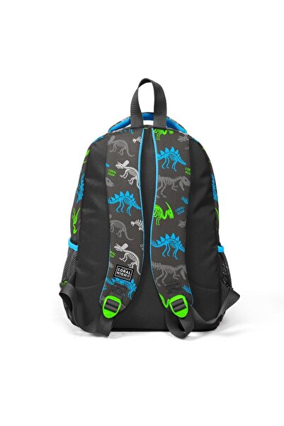 Coral High Kids Gray Dinosaur Patterned Three Compartment School Backpack 23482