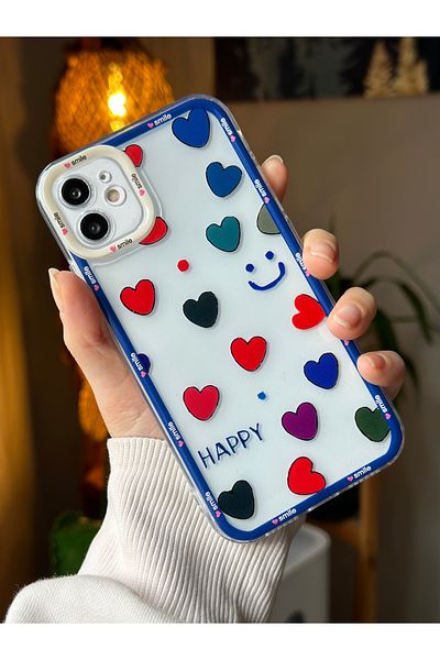 Go Aksesuar حافظة شفافة مطبوعة بطباعة HAPPY متوافقة مع هاتف iPhone 11