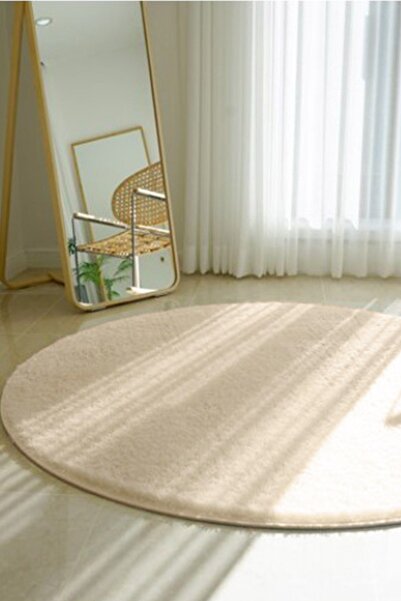 SULTAN HALI Sütlü Kahve Renkli Yumuşak Yüzeyli Kaydırmaz Yuvarlak Peluş Halı