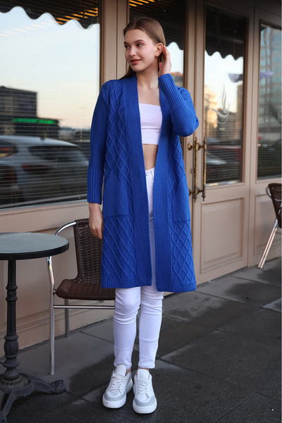 ALCHON V-подібний виріз з візерунком баклава - довгі рукави та манжети на резинці, зимовий трикотажний кардиган