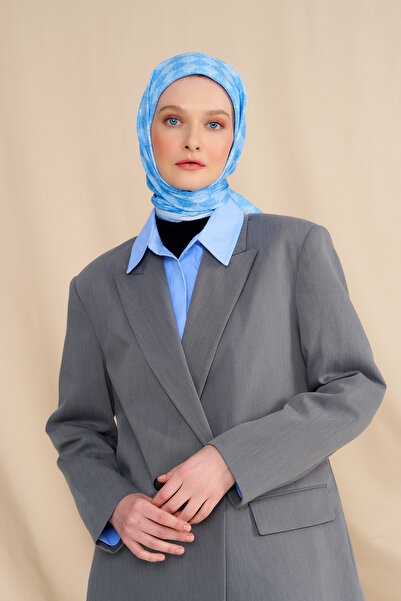 Modakaşmir Mk Dama Βαμβακερό Φουλάρι Ανοιχτό Μπλε