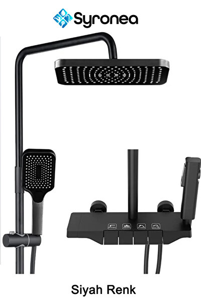 Syronea AquaShower Siyah Piyano Banyo Batarya Robot Tepe Yağmurlama Duş Seti ...