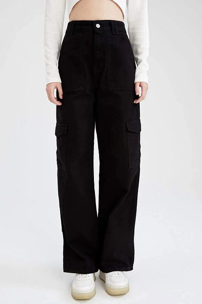 DUBAİ ÇOCUK Cargo Pocket Jeans Denim Black Pants Girls