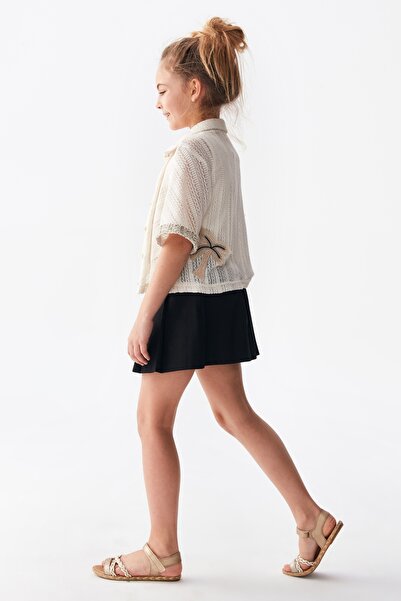 nk kids Lavin Girl's Bottom-Top Set (Strapped T-Shirt + Knitwear Jacket Blouse + Skirt 3-Piece Set)