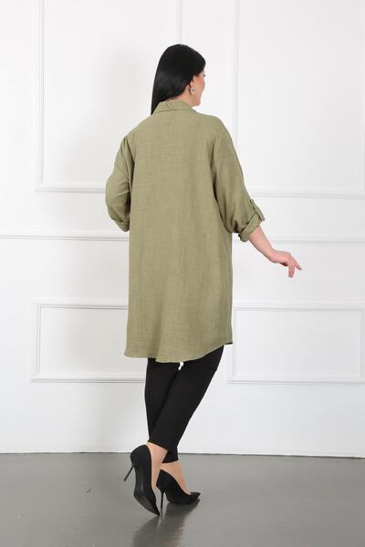 By Alba Collection Women's Khaki Soft Linen Large Size Tunic