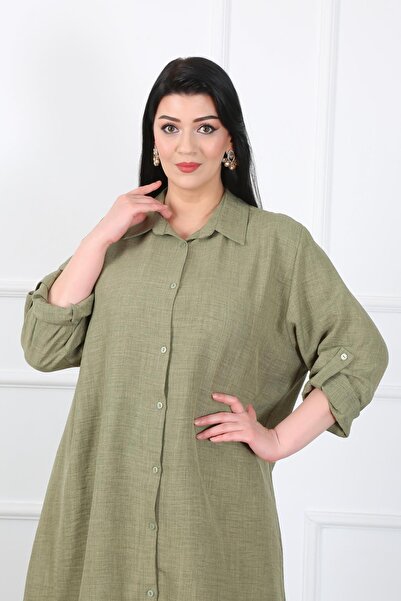 By Alba Collection Women's Khaki Soft Linen Large Size Tunic