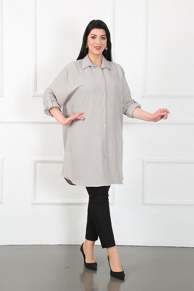 By Alba Collection Women's Gray Soft Linen Plus Size Tunic